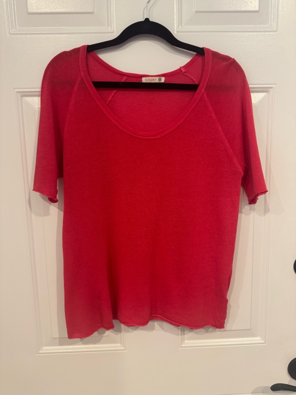 Sundry Red Scoop Neck Short Sleeve Tee